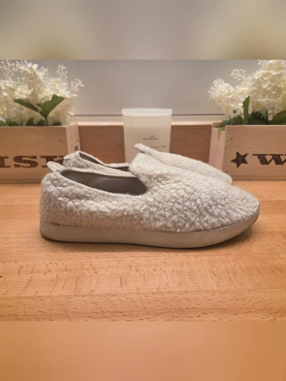 Allbirds Wool Lounger Fluffs White Wool Slip-On Comfort Shoes Women’s Size 9